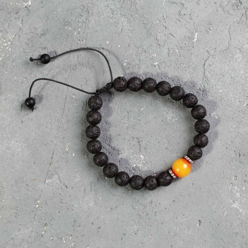 bransoletka damska męska na sznurku czarna lawa wulkaniczna koraliki