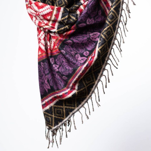 damski szal himalajski z wzorami etno i kwiatami fioletowy