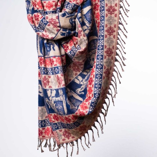 damski szal hmalajski z wzorami etno w orientalnym stylu niebiesko - różowy
