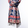 damski szal hmalajski z wzorami etno w orientalnym stylu niebiesko - różowy