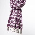 damski szal himalajski z wzorami i frędzlami bakłażanowy