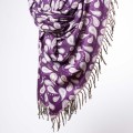damski szal himalajski z wzorami i frędzlami śliwkowy