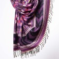 damski szal himalajski z wzorami i frędzlami śliwkowy fiolet