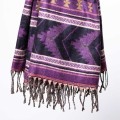 damski szal himalajski z wzorami i frędzlami śliwkowy fiolet