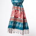 damski szal himalajski z wzorami etno w orientalnym stylu morski turkus