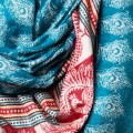 damski szal himalajski z wzorami etno w orientalnym stylu morski turkus