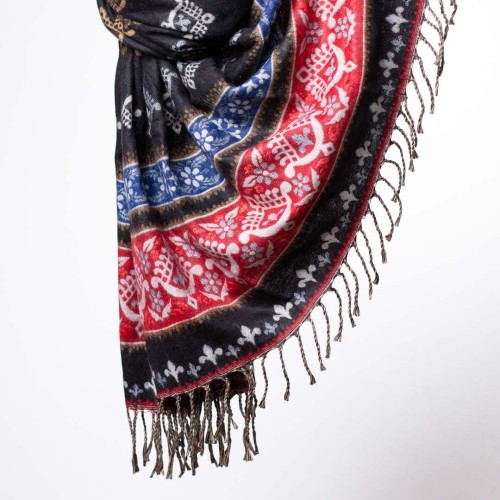 damski szal himalajski z wzorami etno czarny