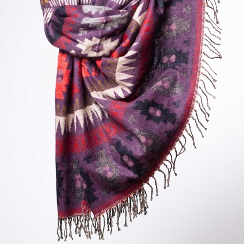 damski szal himalajski z wzorami etno śliwkowy