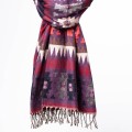 damski szal himalajski z wzorami etno śliwkowy