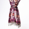 dlugi jesienny zimowy fioletowy sliwkowy szal szalik damski we wzory boho na jesien na zime