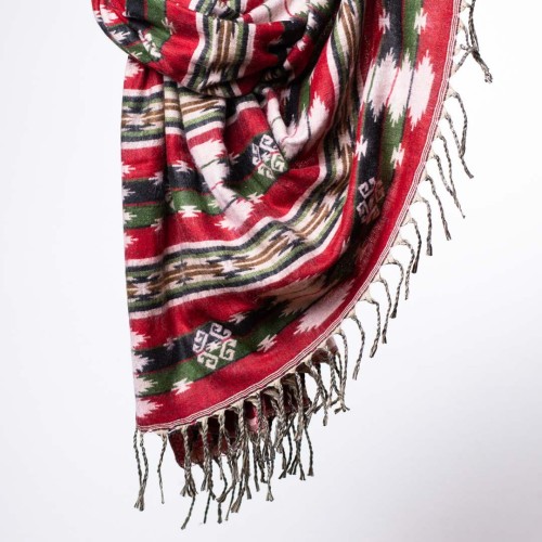 szal himalajski z Nepalu z wzorami etno czerwony