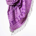 szal himalajski z wzorami etno i motywem OM fioletowy
