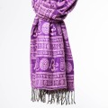 szal himalajski z wzorami etno i motywem OM fioletowy