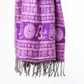 szal himalajski z wzorami etno i motywem OM fioletowy
