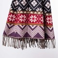szal himalajski z Nepalu w graficzne wzory etno w orientalnym stylu boho śliwkowy