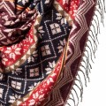 szal himalajski z wzorami etno czekoladowy wisniowy