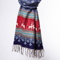 szal himalajski z wzorami etno i frędzlami granatowy