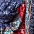 szal himalajski z wzorami etno i frędzlami granatowy