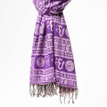 szal himalajski z Nepalu z motywem om jagodowy fiolet