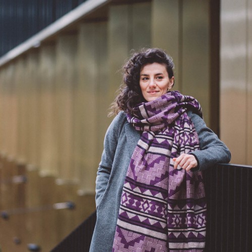 dlugi jesienny fioletowy sliwkowy damski szal szalik chusta we wzory na jesien na zime