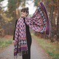 szal himalajski z wzorami wrzosowy fioletowy
