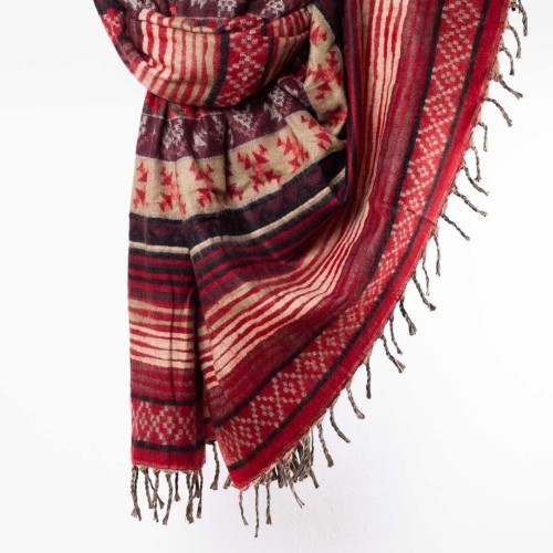 szal kocyk z wzorami etno boho czekoladowy wisniowy