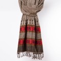 dlugi damski szal szalik indyjski chusta we wzory boho jesienny zimowy na zime na chlodne dni khaki oliwkowy