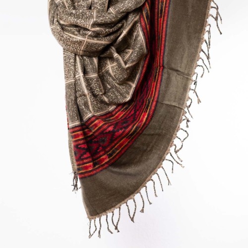 szal z wzorami etno boho khaki oliwka