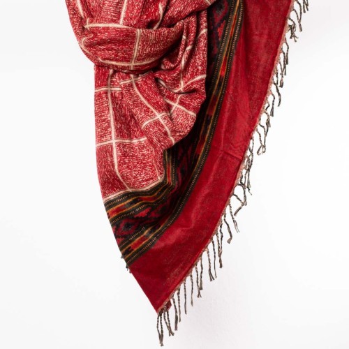 szal z wzorami etno boho krata czerwony