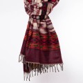 szal z wzorami etno boho czekoladowy wisniowy