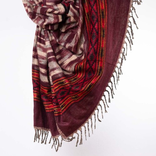 szal z wzorami etno boho czekoladowy wisniowy