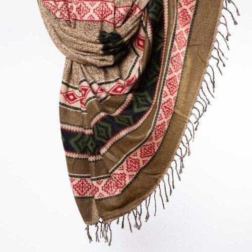 szal etno boho z wzorami zloty oliwkowy