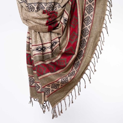 szal z wzorami etno boho khaki jasny