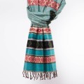 szal z wzorami etno boho turkusowy