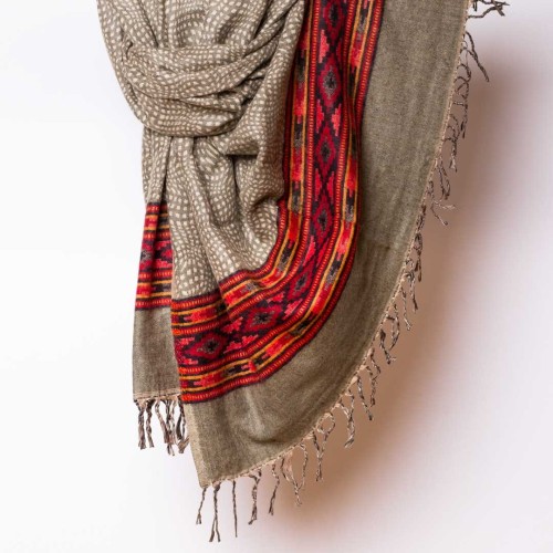 szal koc etno boho z wzorami khaki jasny