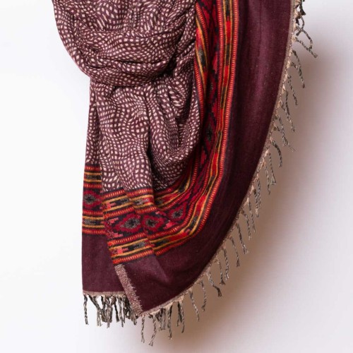 szal kocyk himalajski z wzorami etno boho burgundowy