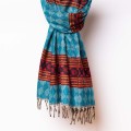 dlugi damski turkusowy morski zielony szal szalik chusta we wzory boho na jesien na zime