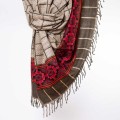 szal koc himalajski w krate z wzorami etno boho khaki ciemny