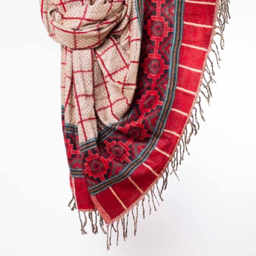 szal koc himalajski w krate z wzorami etno boho czerwony