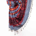 szal kocyk himalajski z wzorami etno boho niebieski melanz