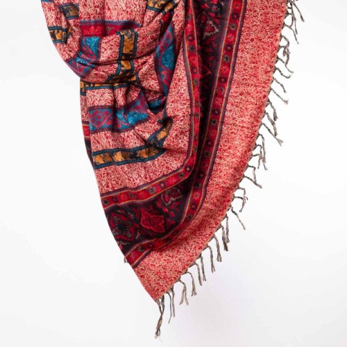 szal kocyk himalajski z wzorami etno boho czerwony melanz