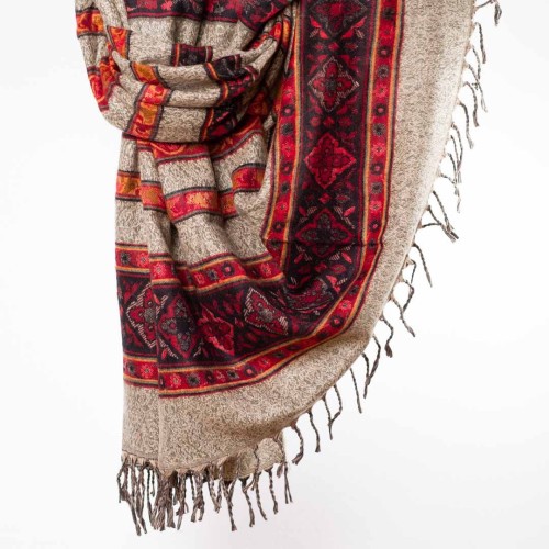 szal kocyk himalajski z wzorami etno boho khaki jasny oliwkowy