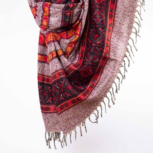 szal kocyk himalajski z wzorami etno boho sliwkowy melanz