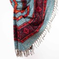 szal koc himalajski z wzorami etno boho morska zielen turkus melanz