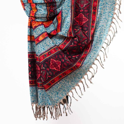 szal koc himalajski z wzorami etno boho morska zielen turkus melanz