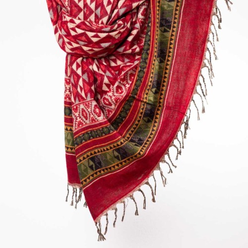 szal koc himalajski z wzorami etno boho czerwony