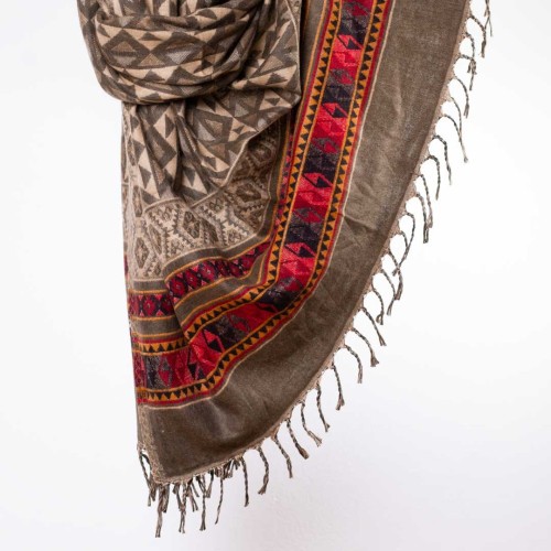 szal koc z wzorami etno boho khaki ciemny