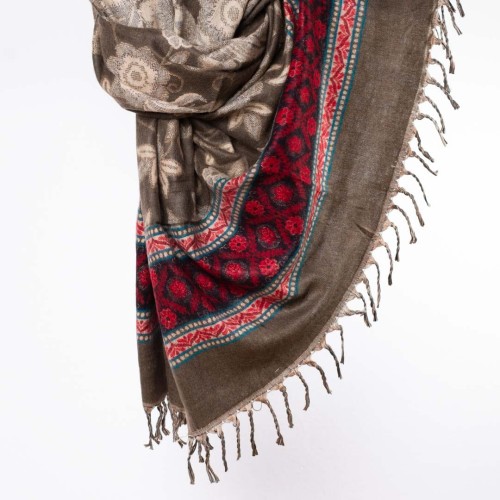 szal koc z wzorami kwiaty etno boho khaki