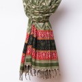 dlugi damski zimowy jesienny szal szalik chusta zielony we wzory etno boho