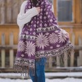 szal koc z wzorami etno boho w kwiaty sliwkowy fioletowy